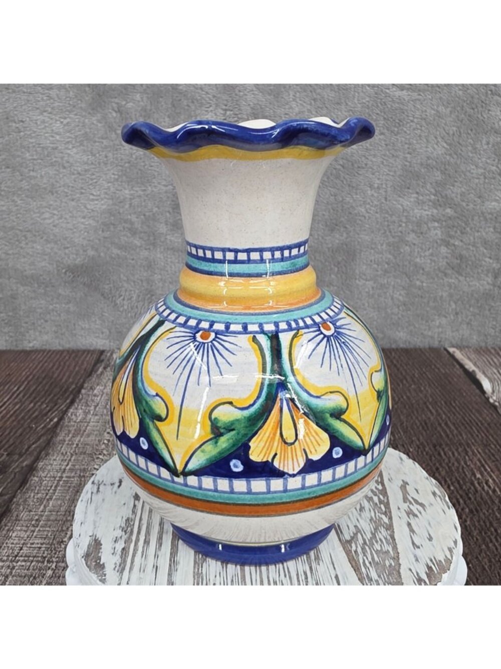 Italian Artisan Hand Painted Vase Folk Art Vintage Colorful Floral Marked Signed - Picture 5 of 10